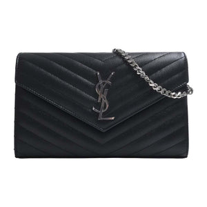 Saint Laurent- Leather Chain Shoulder Wallet Long Wallet Black