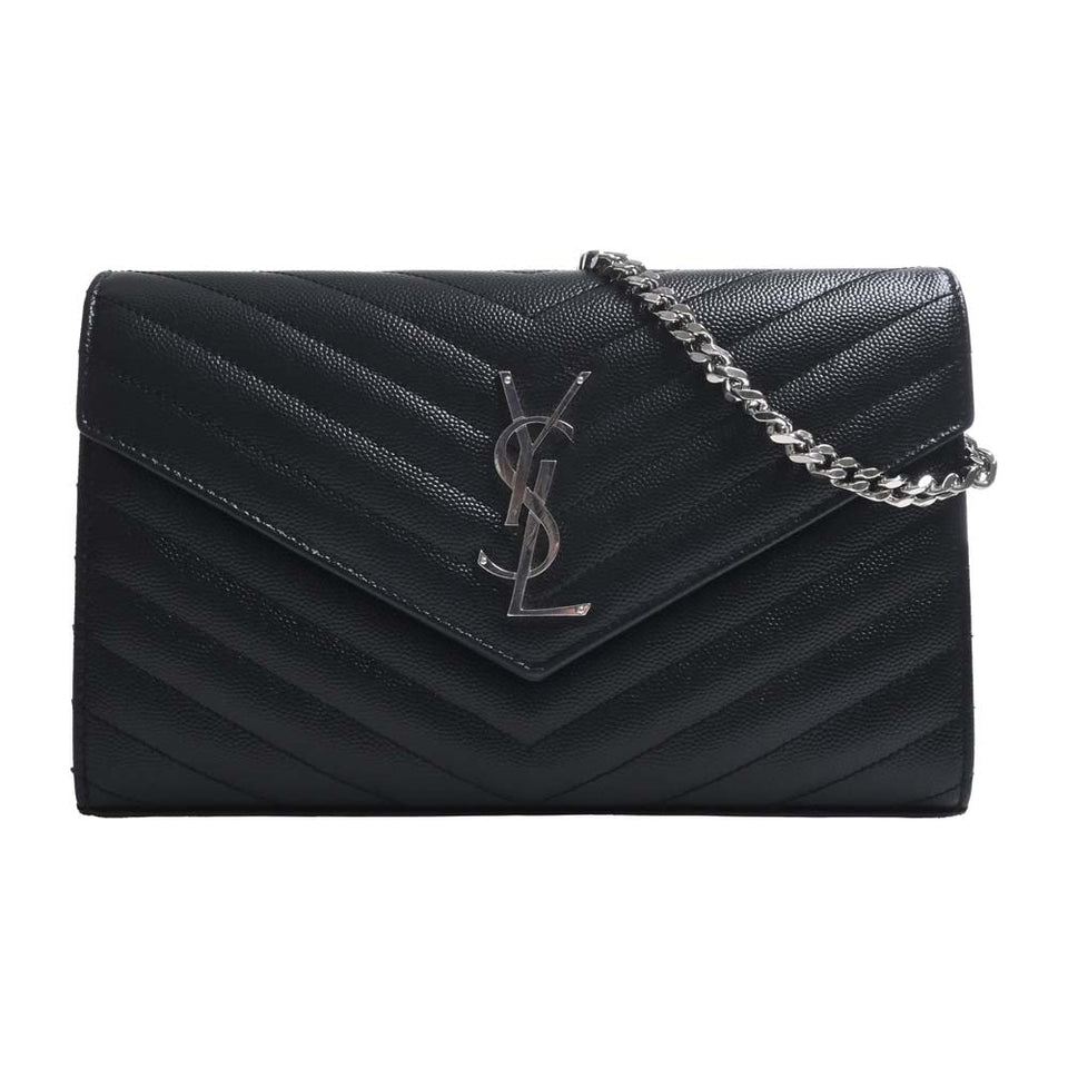 Saint Laurent- Leather Chain Shoulder Wallet Long Wallet Black
