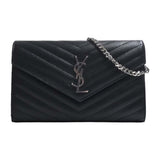 Saint Laurent- Leather Chain Shoulder Wallet Long Wallet Black