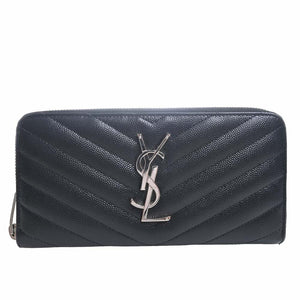 Saint Laurent- Leather Round Zipper Long Wallet Black