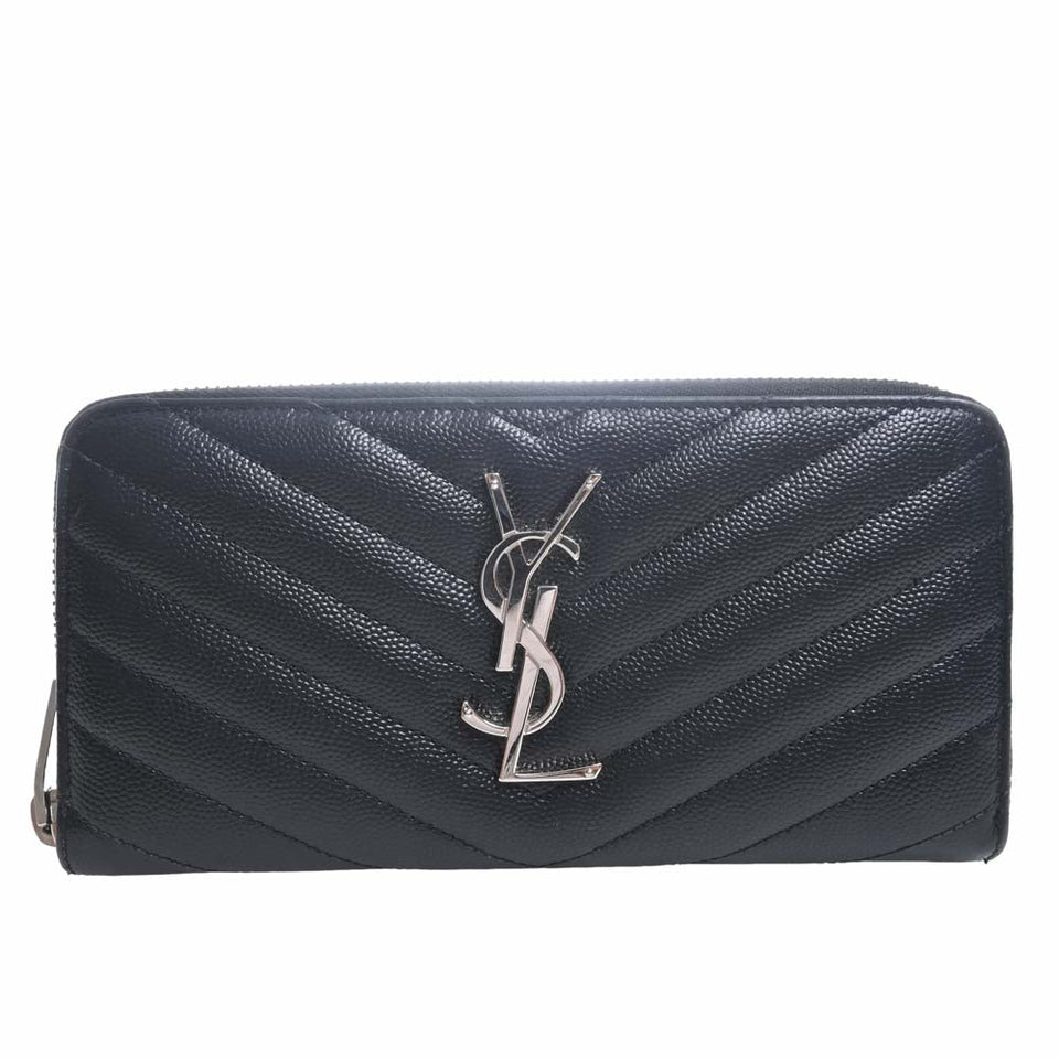 Saint Laurent- Leather Round Zipper Long Wallet Black
