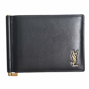 Saint Laurent- Leather Money Clip Bill Clip Wallet Billfold Black