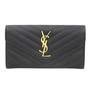 Saint Laurent- Leather V-stitch Bi-fold Long Wallet Black