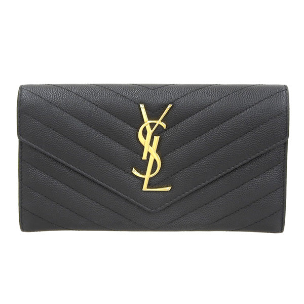 Saint Laurent- Leather V-stitch Bi-fold Long Wallet Black