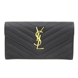 Saint Laurent- Leather V-stitch Bi-fold Long Wallet Black