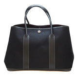 Hermes Garden Party PM Tote Bag Canvas Toile Ash Leather Black