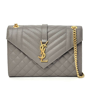 Saint Laurent- Envelope Chain Shoulder Bag Medium Grey