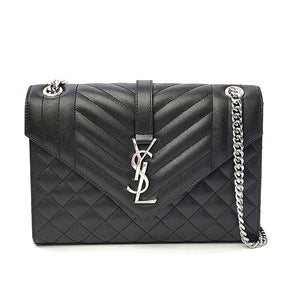 Saint Laurent- Envelope Medium Chain Shoulder Bag Black Silver