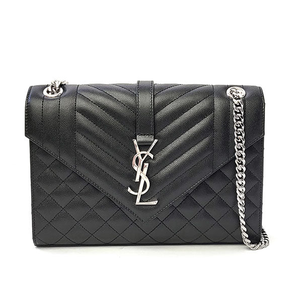 Saint Laurent- Envelope Medium Chain Shoulder Bag Black Silver