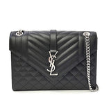 Saint Laurent- Envelope Medium Chain Shoulder Bag Black Silver
