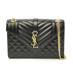 Saint Laurent- Envelope Medium Chain Shoulder Bag Black Gold