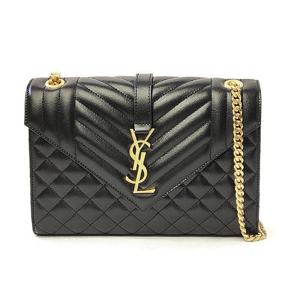 Saint Laurent- Envelope Medium Chain Shoulder Bag Black Gold