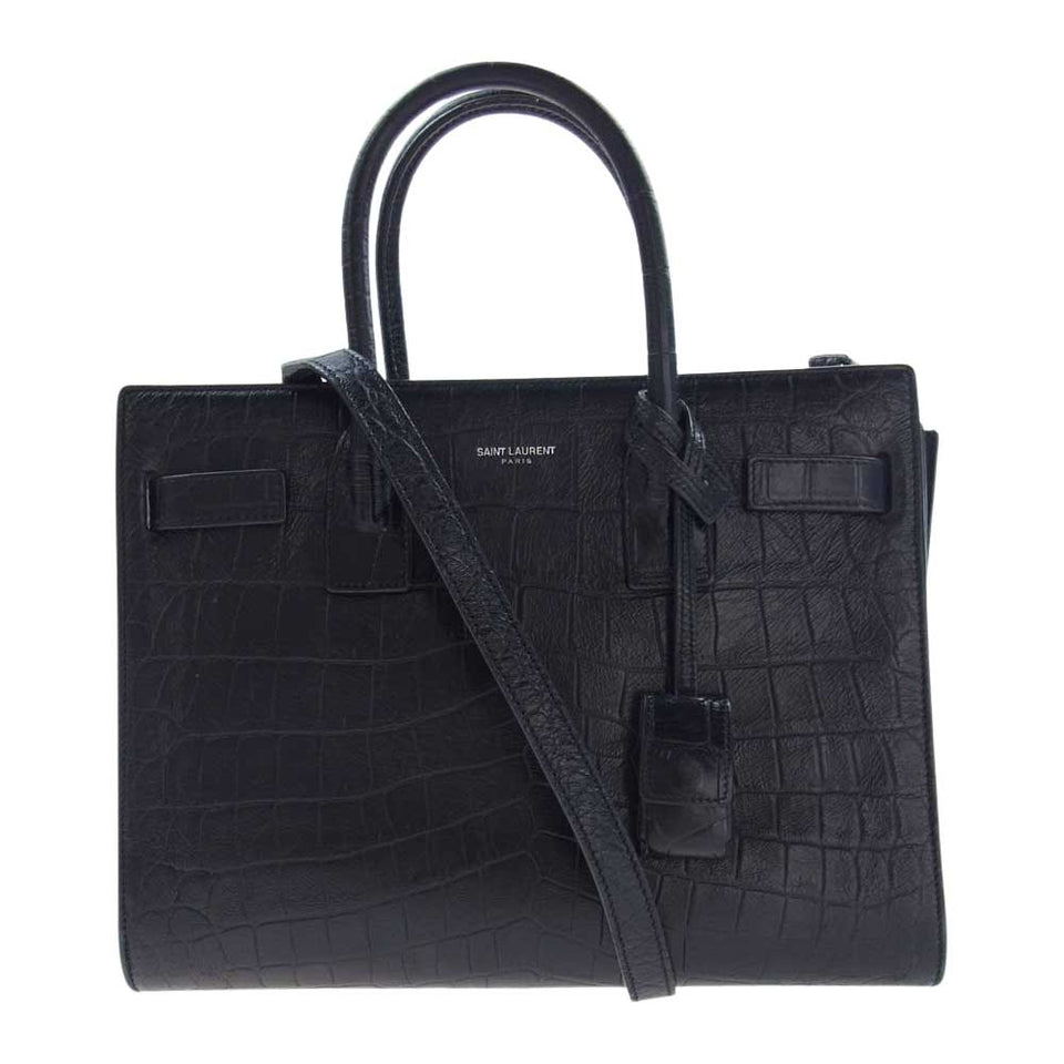 Saint Laurent- Shoulder Bag Jour Baby Crocodile Embossed Handbag Black