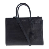 Saint Laurent- Shoulder Bag Jour Baby Crocodile Embossed Handbag Black