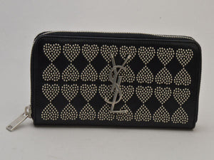 Saint Laurent- Round Zipper Long Wallet Heart Studded Black