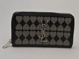 Saint Laurent- Round Zipper Long Wallet Heart Studded Black