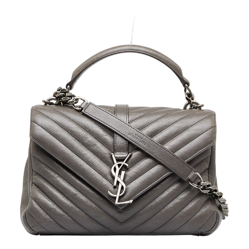 Saint Laurent- Chain Shoulder Bag Handbag Gray Leather