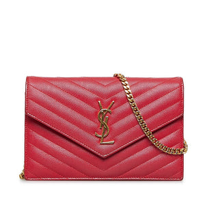 Saint Laurent- Chain Wallet Shoulder Bag Leather Red