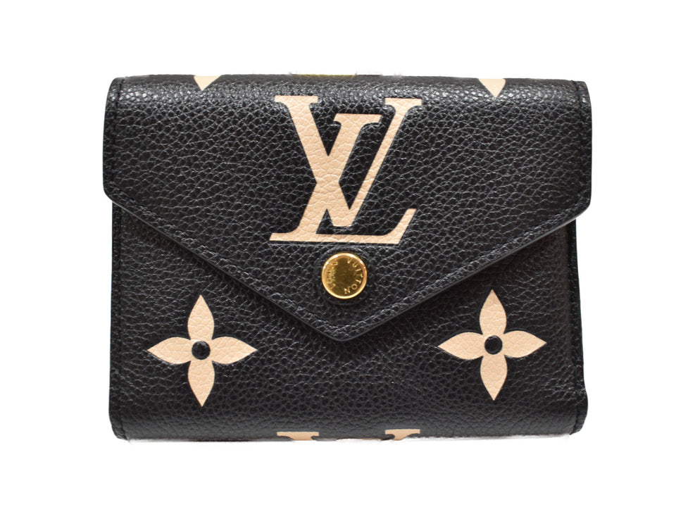 Louis Vuitton Portefeuille Victorine M80968 Folding wallet Monogram Implant leather Black x Beige