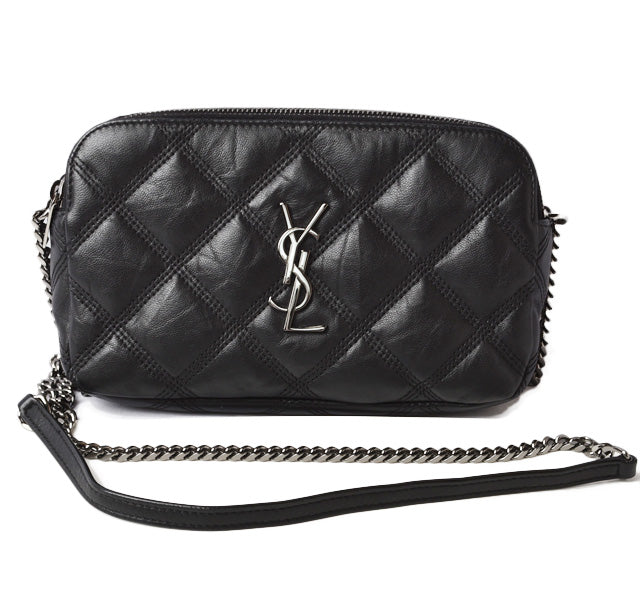 Saint Laurent- Becky Double Zip Pouch Mini Bag Clutch Bag Leather Black Saint Laurent