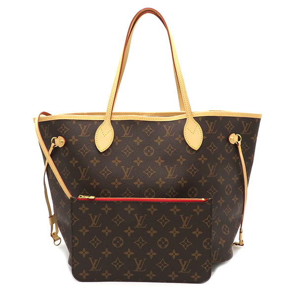 Louis Vuitton Neverfull MM Tote Bag Brown Red With Pouch Gold Metal Fittings