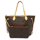 Louis Vuitton Neverfull MM Tote Bag Brown Red With Pouch Gold Metal Fittings