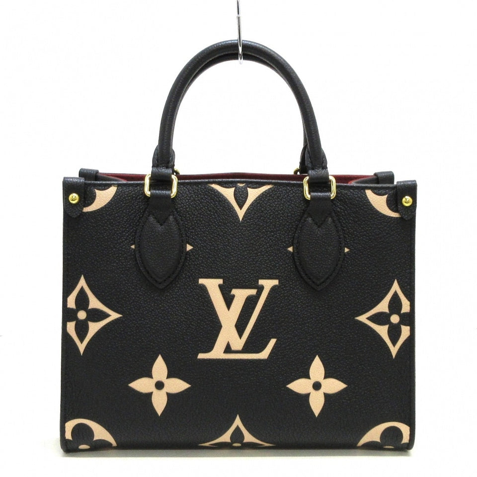 Louis Vuitton On The Go PM Tote Bag Black Beige Embossed Noir