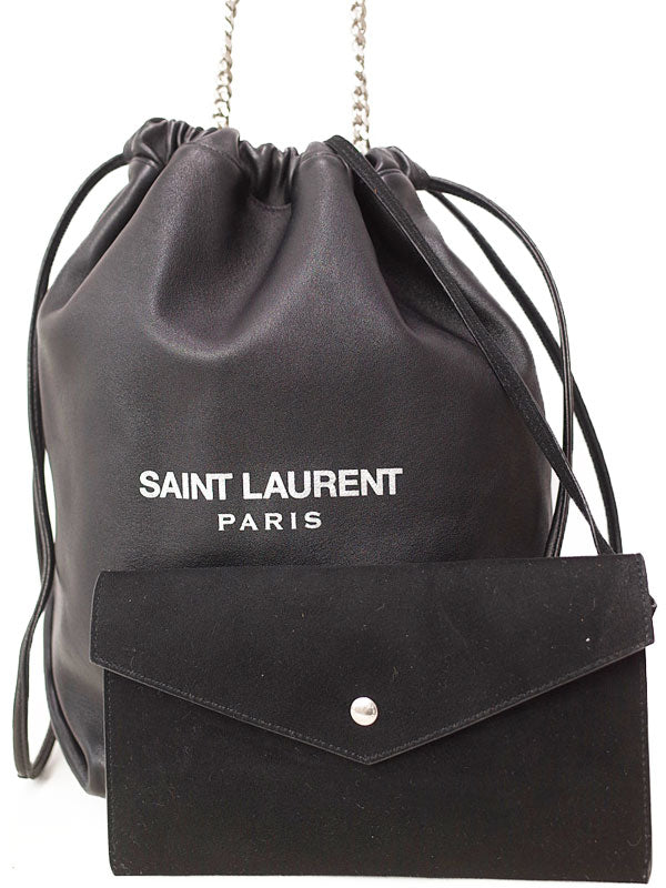 Saint Laurent- Paris Teddy Pouch Shoulder Bag Black