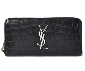 Saint Laurent- Wallet Long Wallet Monogram Crocodile Leather Black