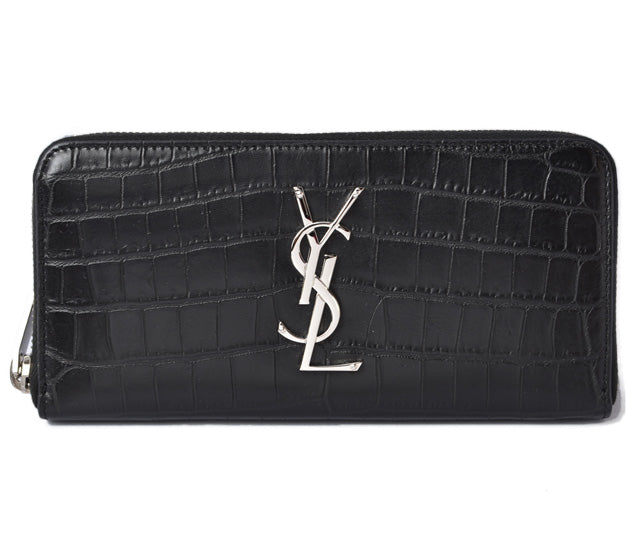 Saint Laurent- Wallet Long Wallet Monogram Crocodile Leather Black