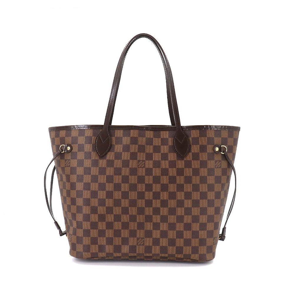Louis Vuitton Damier Neverfull MM Tote Bag Ebene Series Brown Gold Metal Fittings