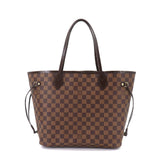 Louis Vuitton Damier Neverfull MM Tote Bag Ebene Series Brown Gold Metal Fittings
