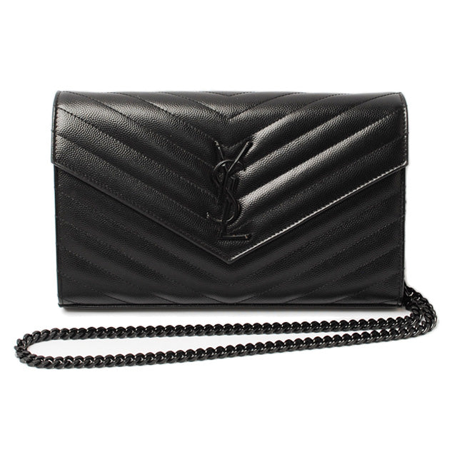 Saint Laurent- Chain Wallet Shoulder Bag Clutch Bag Leather Black