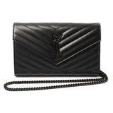 Saint Laurent- Chain Wallet Shoulder Bag Clutch Bag Leather Black