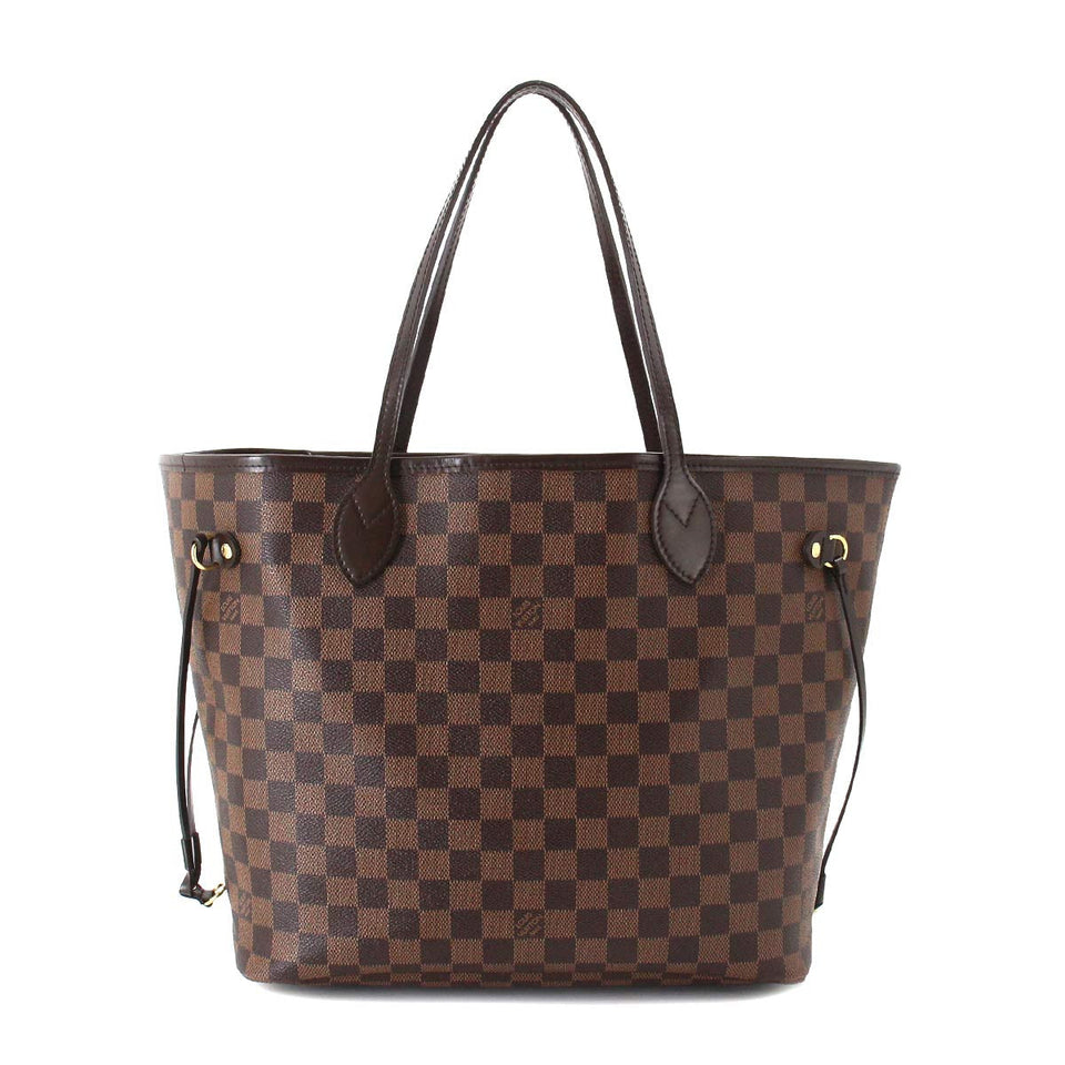 Louis Vuitton Damier Neverfull MM Tote Bag Ebene Brown Red Gold Hardware