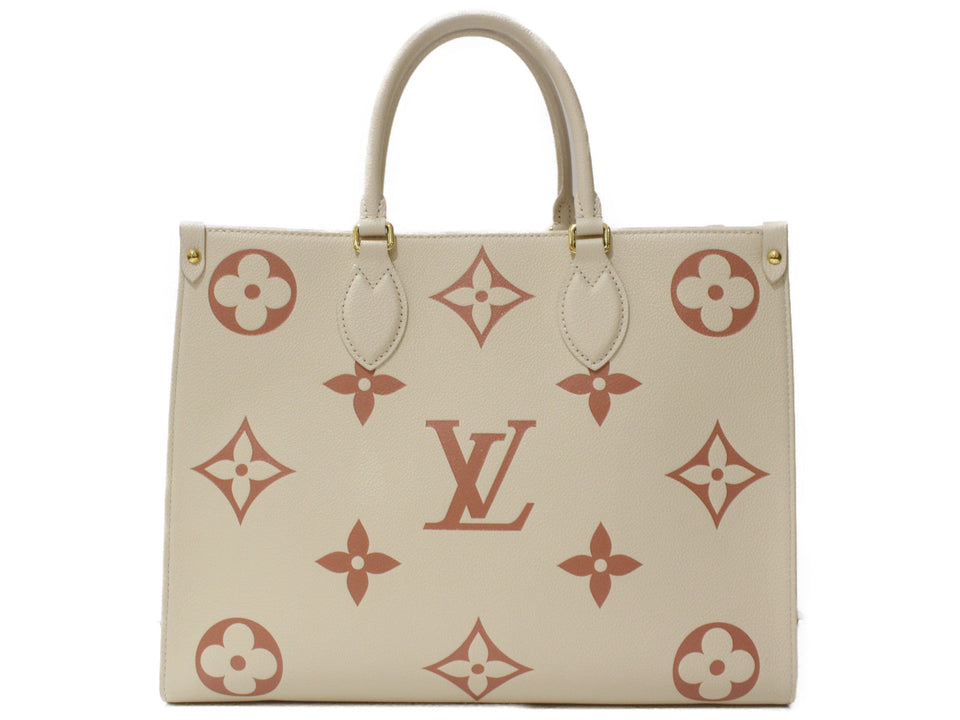 Louis Vuitton On The Go MM Handbag Monogram Implant Creme