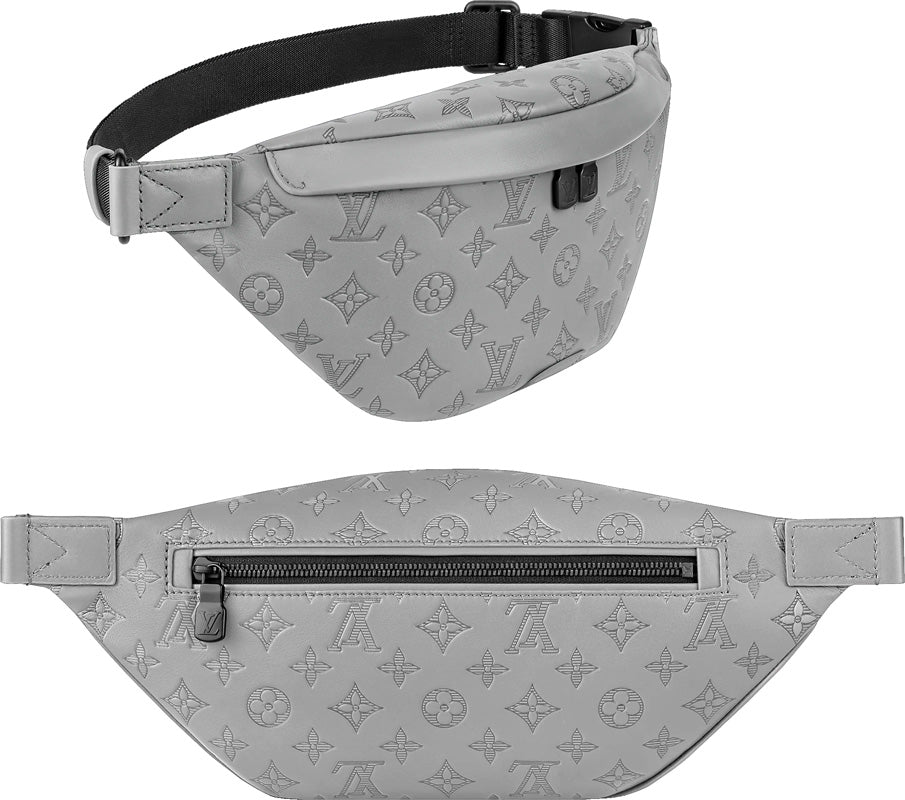 Louis Vuitton Embossed Leather Belt Bag Waist Bag Bum Bag Grey Silver
