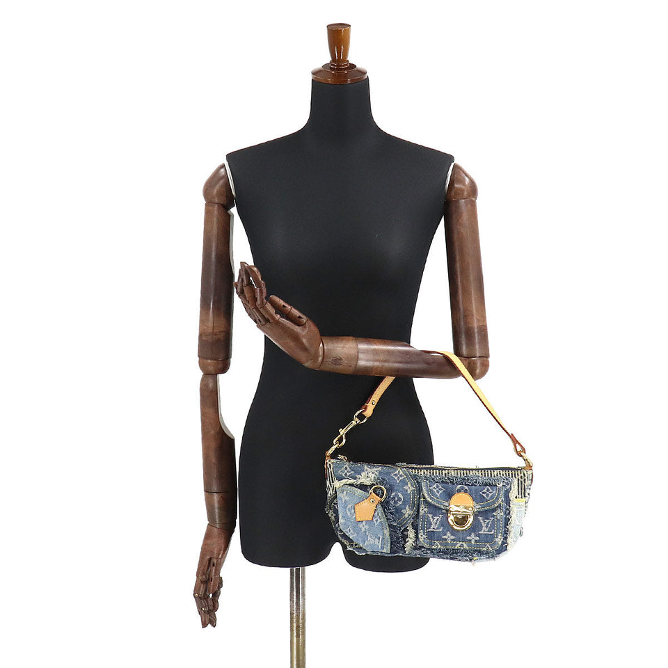 Louis Vuitton Monogram Denim Patchwork Pouchy Shoulder Bag Blue