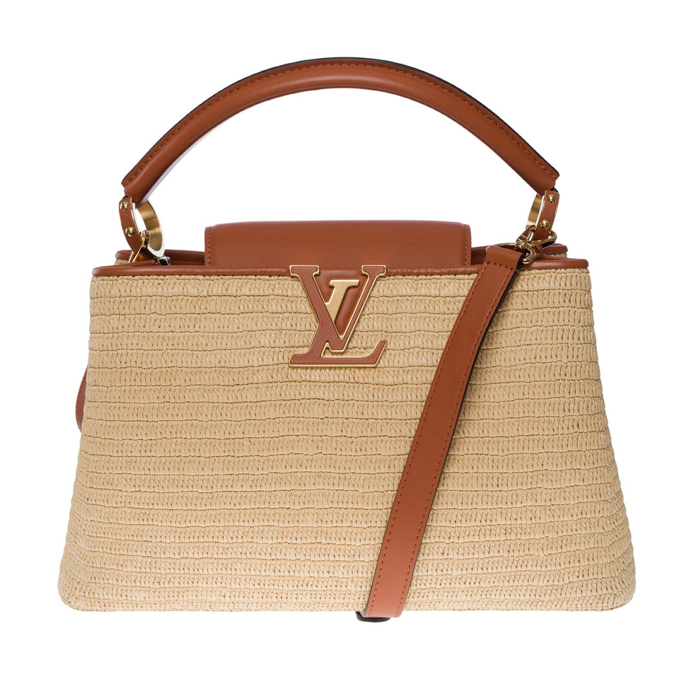 Louis Vuitton Limited Edition Capucines MM handbag strap in braided Raffia, GHW