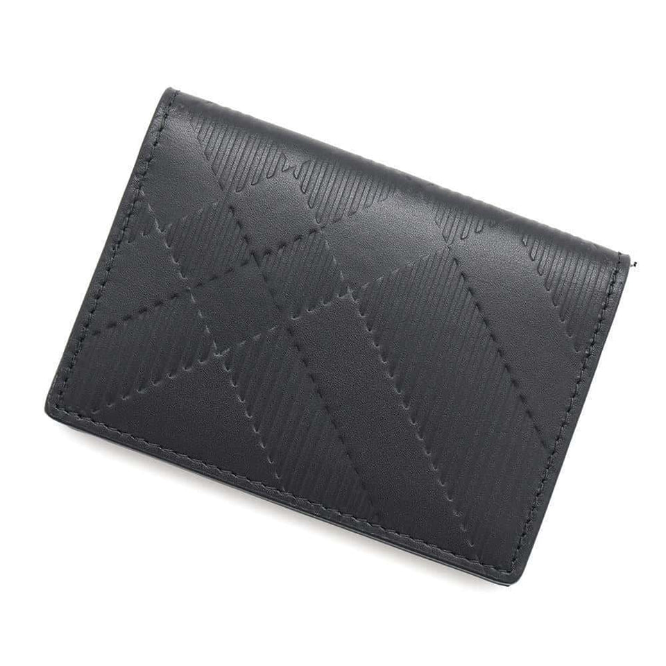 Burberry Embossed Check Bifold Card Case Black8103993 Leather