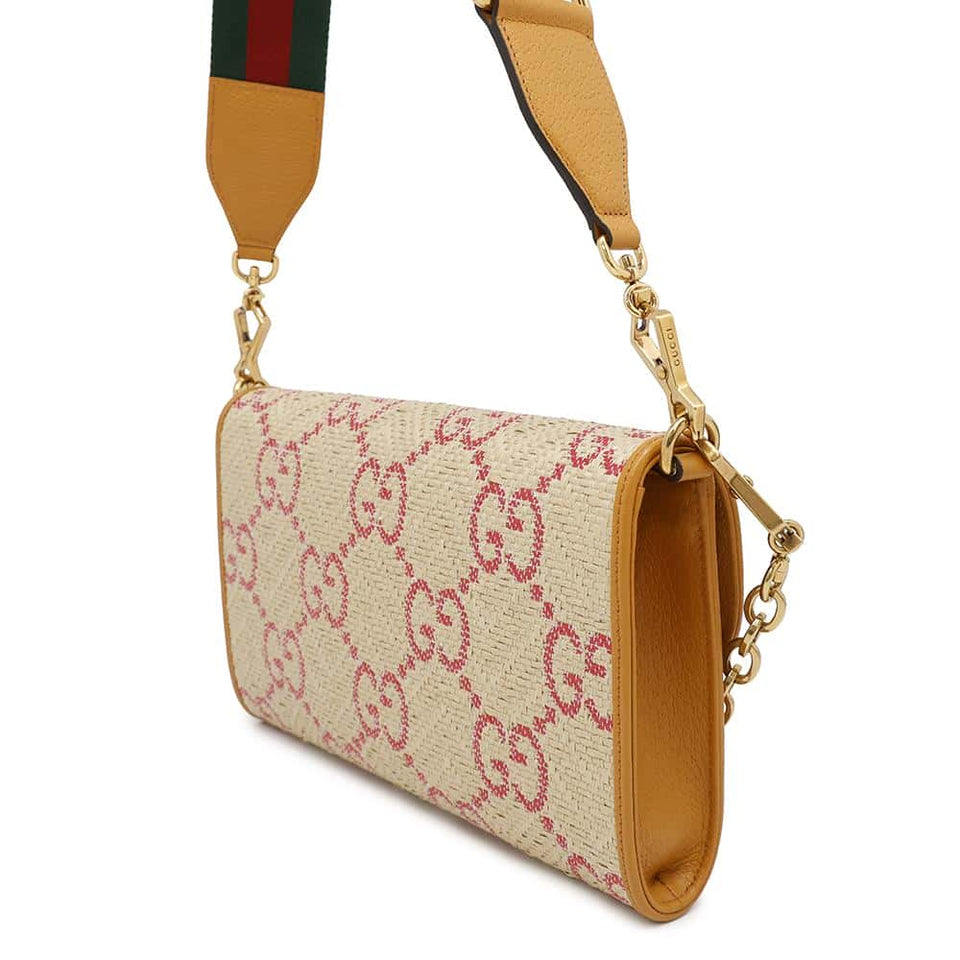 Gucci Horsebit Shoulder Beige/Yellow677286 Raffia Leather