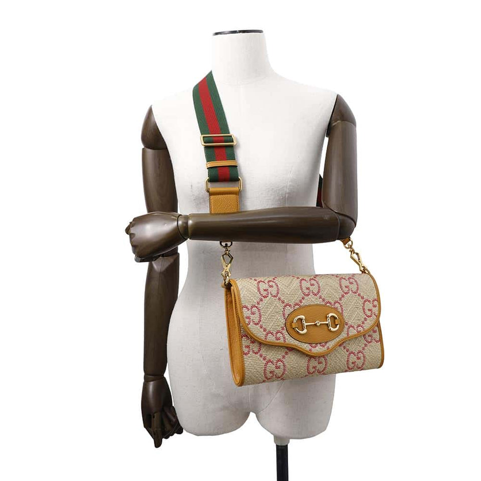 Gucci Horsebit Shoulder Beige/Yellow677286 Raffia Leather