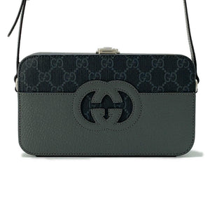 Gucci Cutout Interlocking G Shoulder Bag Gray/Black725341 GG SupremeCanvas Leather