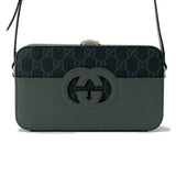 Gucci Cutout Interlocking G Shoulder Bag Gray/Black725341 GG SupremeCanvas Leather