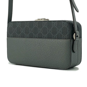 Gucci Cutout Interlocking G Shoulder Bag Gray/Black725341 GG SupremeCanvas Leather