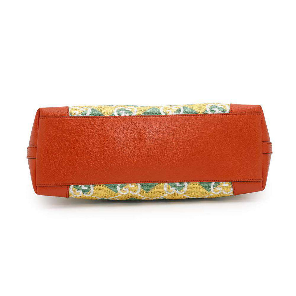 Gucci GG Pattern Tote OKINAWA Yellow/Green/Orange631685 Raffia Leather