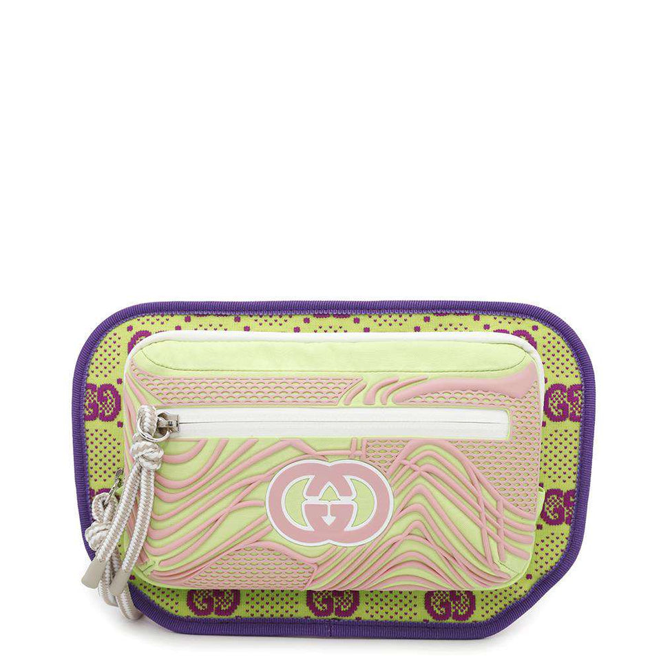 Gucci GGNylon Belt Bag Green/Pink/Purple752102 Nylon Rubber