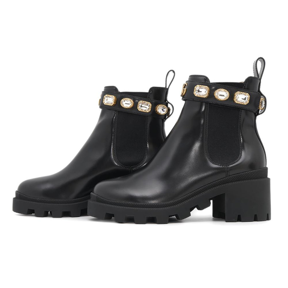 Gucci GG Marmont Side Gore Boots Black550036 Leather Size 36 1/2