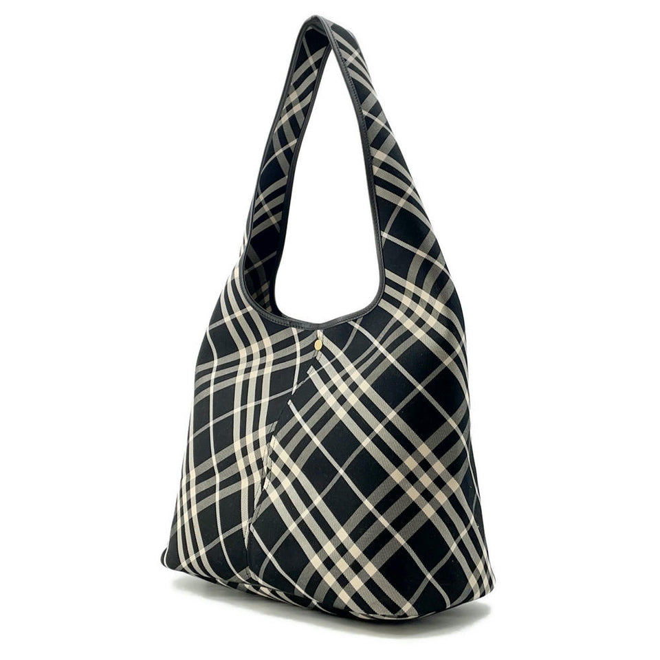 Burberry Check One Handle Tote Bag Black/Calico80944761 Canvas Size Large