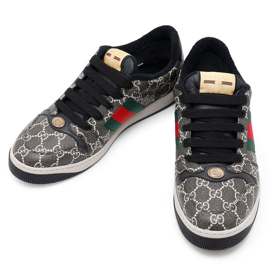 Gucci Screener GG Supreme Canvas Men's Sneakers Gray/Black763525 PVC Leather Size 9 1/2